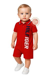 Romper gola Polo Bebê Tommy Hilfiger Vermelho