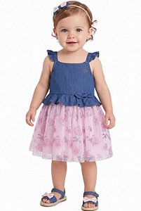 Vestido Bebê Calvin Klein Jeans – Chambray com Saia de Tule Floral
