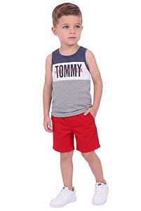 Conjunto Infantil Tommy Hilfiger Regata Cinza e Bermuda
