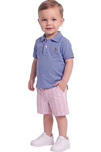 Conjunto Bebê Polo Ralph Lauren Polo e Shorts Oxford Listrado
