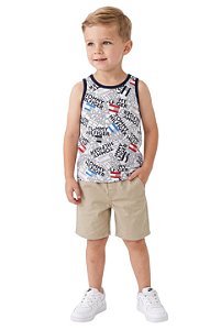 Conjunto Infantil Tommy Hilfiger Regata e Bermuda Caqui
