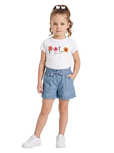 Camiseta Infantil Polo Ralph Lauren Flores Branca