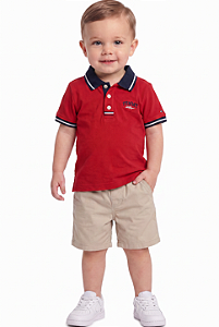 Conjunto Bebê Tommy Hilfiger Polo Piquet e Bermuda Bege