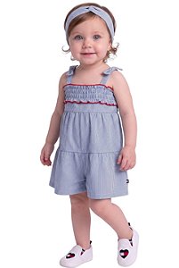 Macaquinho Bebe Tommy Hilfiger Denim e Faixa de Cabelo