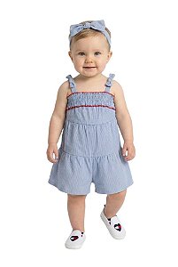 Macaquinho Bebe Tommy Hilfiger Denim e Faixa de Cabelo