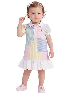 Vestido Bebê Polo Ralph Lauren Colorido em Piquet com Babado em Laise
