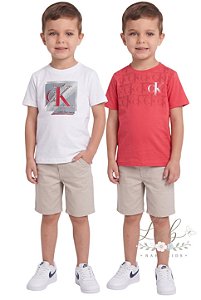 Conjunto Infantil Calvin Klein 3 Peças Camisetas e Bermuda