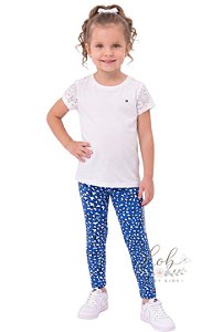 Conjunto Infantil Tommy Hilfiger – Camiseta com Renda + Legging Estampada