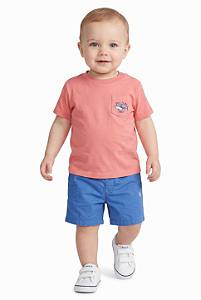 Conjunto Bebê Ralph Lauren Camiseta Tubarão e Bermuda Azul