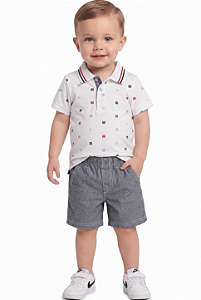 Conjunto Bebê Tommy Hilfiger Polo Estampada e Bermuda
