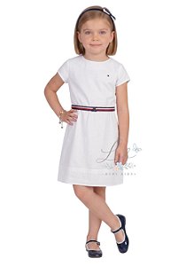 Vestido Tommy Hilfiger Infantil Festa Branco com Cinto