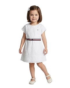 Vestido Tommy Hilfiger Infantil Festa Branco com Cinto