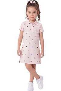 Vestido Infantil Tommy Hilfiger Polo Monograma – Rosa Claro