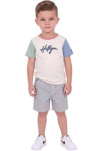 Conjunto Infantil Tommy Hilfiger Camiseta Color Block e Bermuda