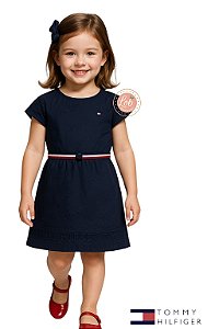 Vestido Tommy Hilfiger Infantil Festa Azul-Marinho com Cinto
