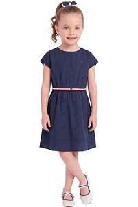 Vestido Tommy Hilfiger Infantil Festa Azul-Marinho com Cinto