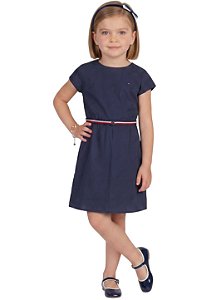 Vestido Tommy Hilfiger Infantil Festa Azul-Marinho com Cinto