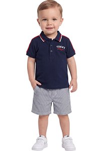 Conjunto Bebê Tommy Hilfiger Polo Azul-Marinho e Bermuda