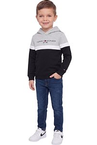 Moletom Infantil Tommy Hilfiger Preto e Cinza Sem Fleece