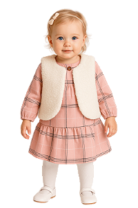 Conjunto Carter's Vestido Xadrez e Colete Sherpa
