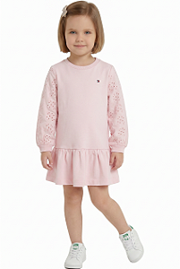 Vestido Infantil Tommy Hilfiger em Moletinho com Mangas em Lese