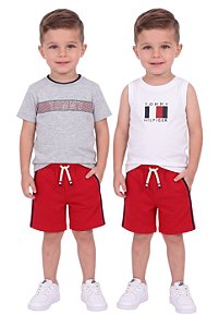 Conjunto Infantil Tommy Hilfiger 3 Peças Camiseta ata e Bermuda