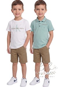 Conjunto Infantil Calvin Klein 3 Peças Camiseta, Polo e Bermuda