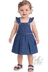 Conjunto Bebê Calvin Klein – Salopete Jeans + Body Floral