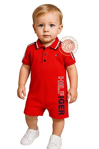 Romper gola Polo Bebê Tommy Hilfiger Vermelho