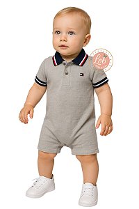 Romper gola Polo Bebê Tommy Hilfiger Cinza