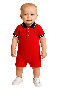 Romper gola Polo Bebê Tommy Hilfiger Vermelho