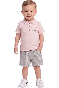Conjunto Bebê Calvin Klein Polo Rosa e Bermuda