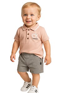 Conjunto Calvin Klein Bebê Polo Rosa