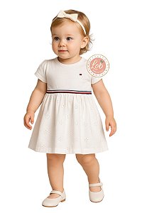 Vestido Bebê Tommy Hilfiger Saia Bordadal Lese Branco
