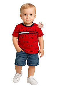 Camiseta Bebê Tommy Hilfiger Logo Faixa Peito – Vermelha