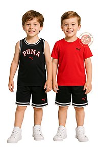 Conjunto Infantil Puma 3 Peças – Preto e Vermelho