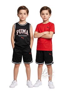 Conjunto Infantil Puma 3 Peças Regata Camiseta e Bermuda