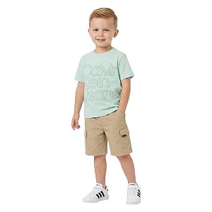 Conjunto Infantil Calvin Klein Camiseta Bermuda Cargo Bege