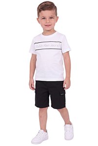 Conjunto Infantil Calvin Klein Jeans Camiseta Branca e Bermuda Cargo Preta