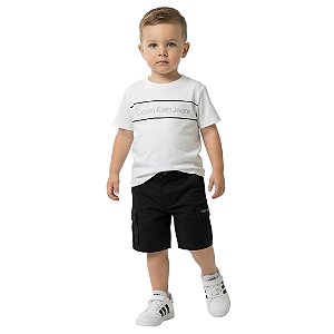 Conjunto Infantil Calvin Klein Camiseta Bermuda Cargo Preta