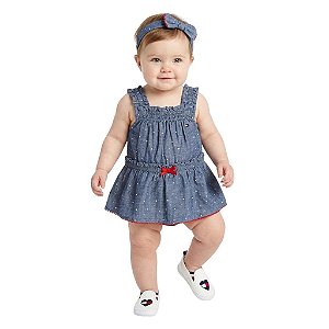 Vestido Body Bebê Tommy Hilfiger Azul Chambray Poás