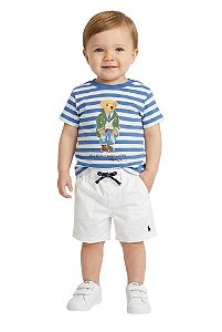 Conjunto Bebê Ralph Lauren Camiseta Polo Bear e Shorts Branco