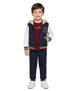 Conjunto 3 peças Infantil Tommy Hilfiger – Jaqueta de Beisebol com Capuz em Fleece