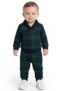 Conjunto Bebê Tommy Hilfiger em Moletom Xadrez