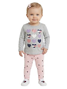 Conjunto Bebê Tommy Hilfiger Camiseta e Legging com Estampa de Corações