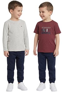 Conjunto Infantil 3 peças Tommy Hilfiger T-Shirt, Blusa Térmica e Calça Jogger