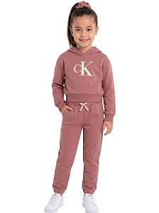 Conjunto Infantil Calvin Klein Rosa antigo em Moletom com Capuz