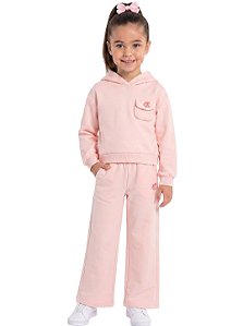 Conjunto Infantil Calvin Klein Moletom Rosa Claro com Capuz