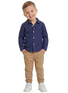 Conjunto Infantil Tommy Hiilfiger Camisa Ml Veludo e Jogger