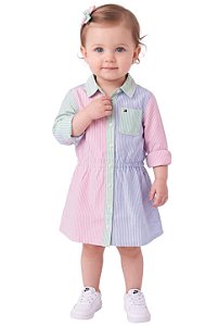 Vestido Bebê Chemise Tommy Hilfiger Listrado Color Block